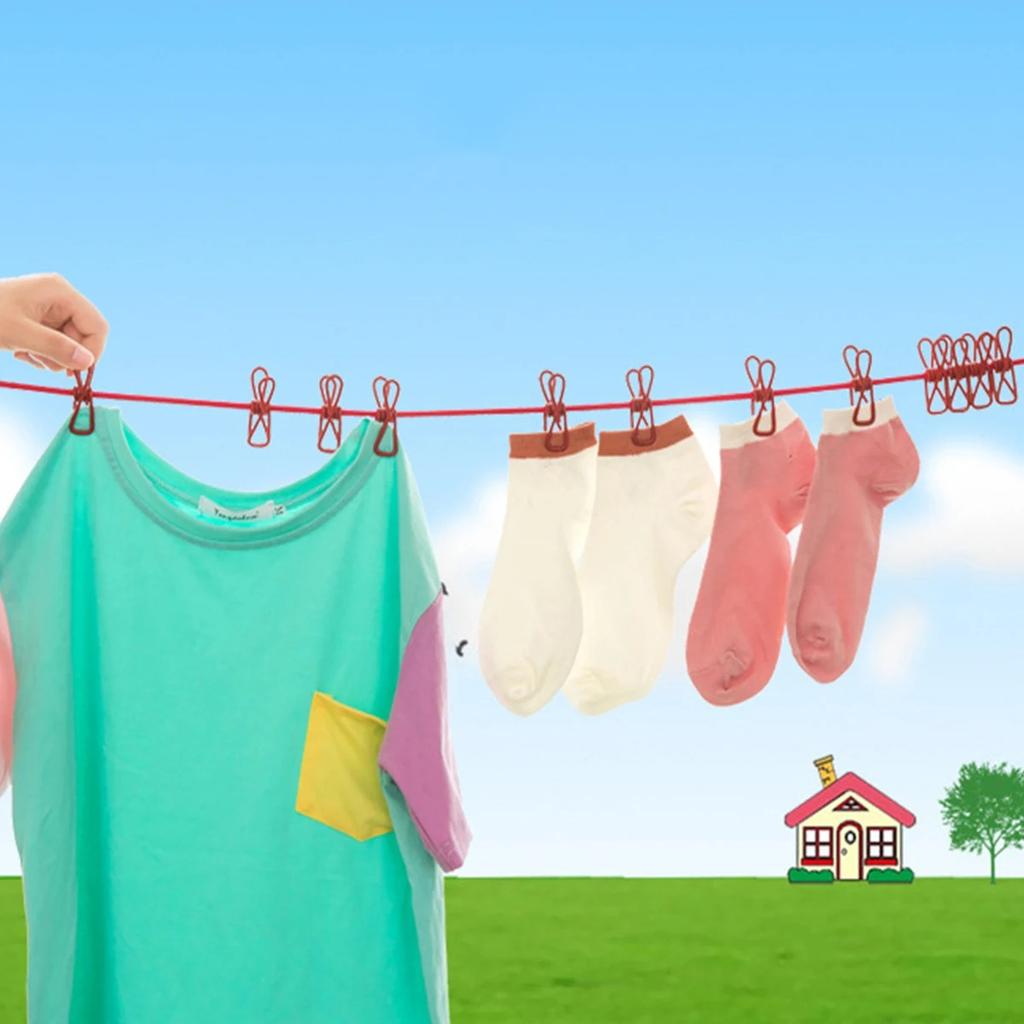 Outdoor Camping Travel Home Colourful 12 Clip Clothesline Self-driving Tour Portable Windproof Non-slip Sun Drying Rope