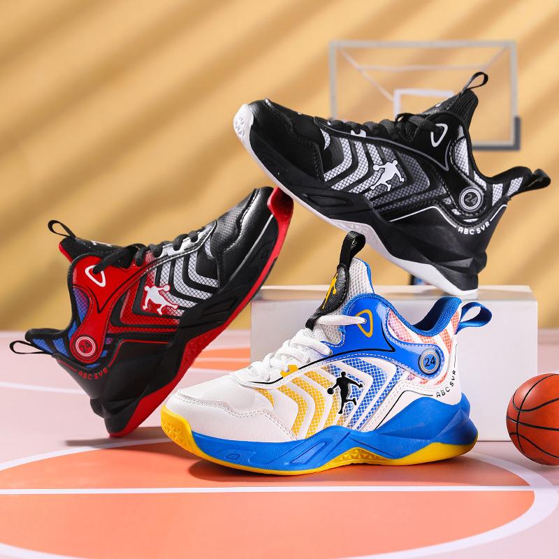 2025 Children's Basketball Shoes Boys' Autumn and Winter Leather Waterproof and Wear-resistant Professional Sneakers Medium and Older Children's Sp
