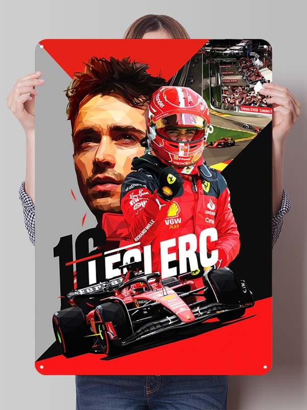 Charles Leclerc Rennfahrer Poster F1 Rennsport Metallschilder Wandkunst Wandbild Benutzerdefinierte Blechschilder für Wandkunst Dekoration Vintage Metallschild
