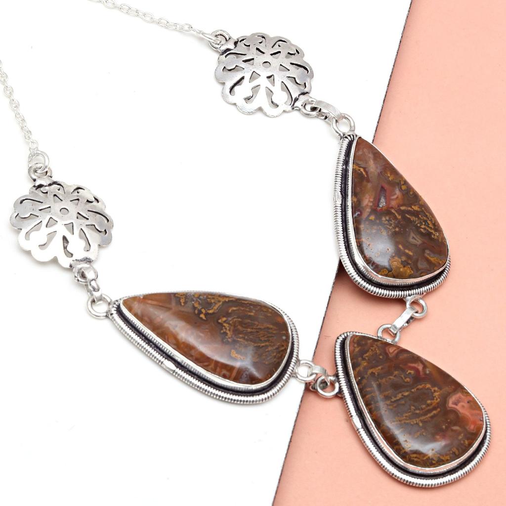 Stick Agate Gemstone Mother's Day Handmade Silver Jewelry Necklace 20 In