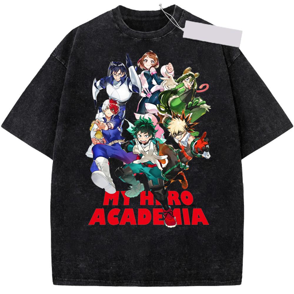 Midoriya Izuku My Hero Academia Clothing Men Women Manga T-shirts Vintage Washed T Shirt Casual Cotton Tee Harajuku Male Tshirt