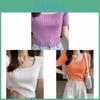 T-Shirt für Damen, Sommer, Strick, Kurzarm, mit eckigem Ausschnitt und Stickerei für die Freizeit.