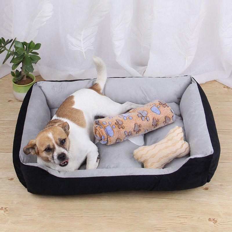 Luxurious Large Pet Dog Cat Bed With Soft Plush Cushion And Warm Kennel Mat Blanket