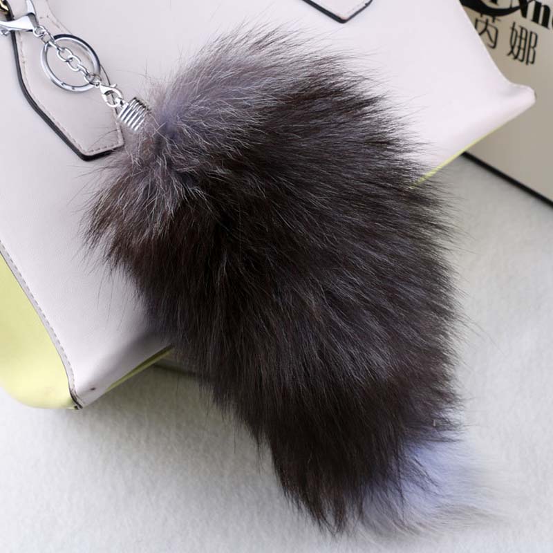 1Pc Bag Pendant Soft Keychain Large Key Ring Chain Fashion Fur Fox Tail Keyring 25CM