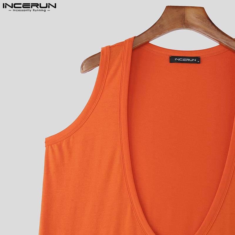 INCERUN Summer Men Deep U Neck Sleeveless Sport Casual Loose Tank Tops