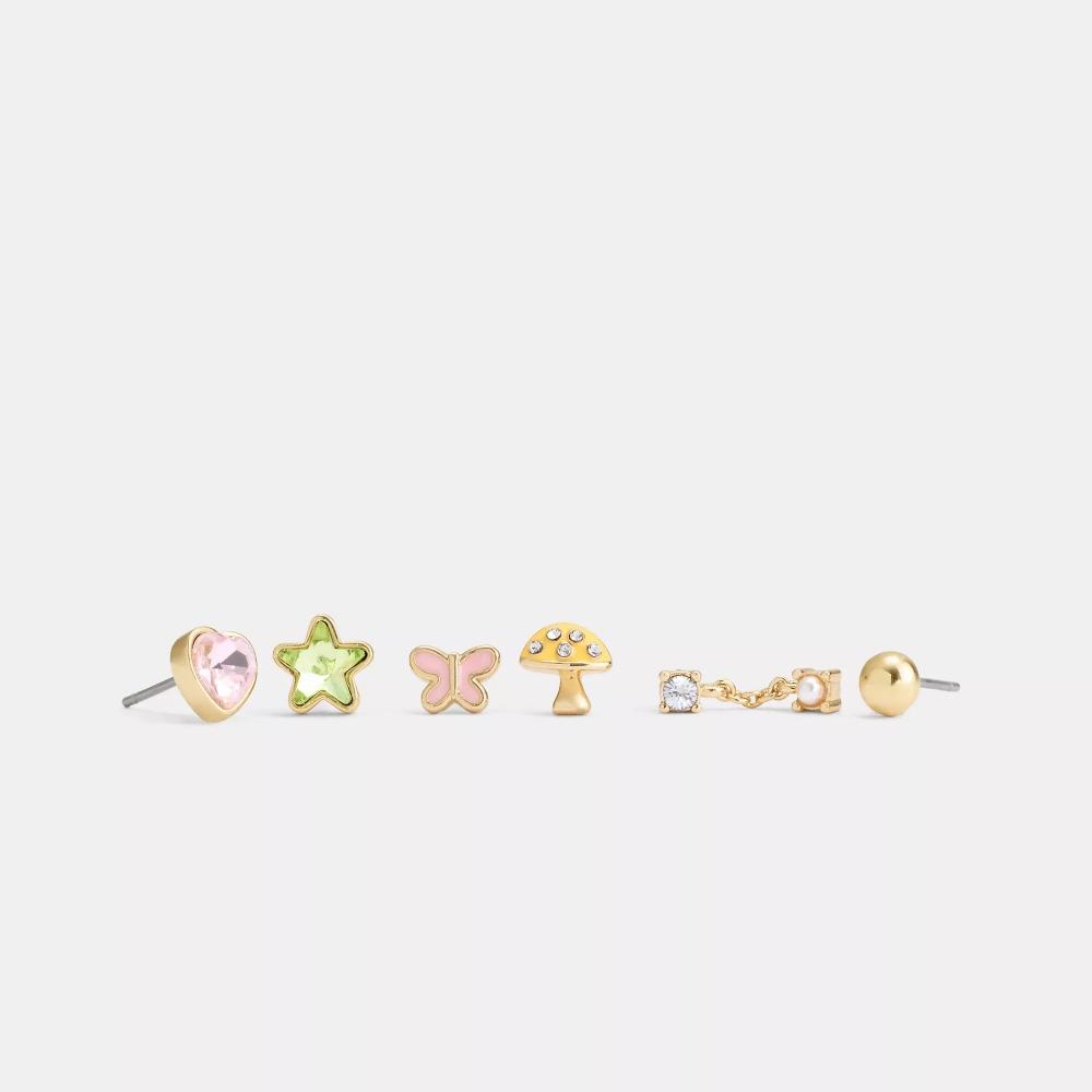 

Комплект серег Coach Butterfly And Star Mismatch, золотистый, разноцветный