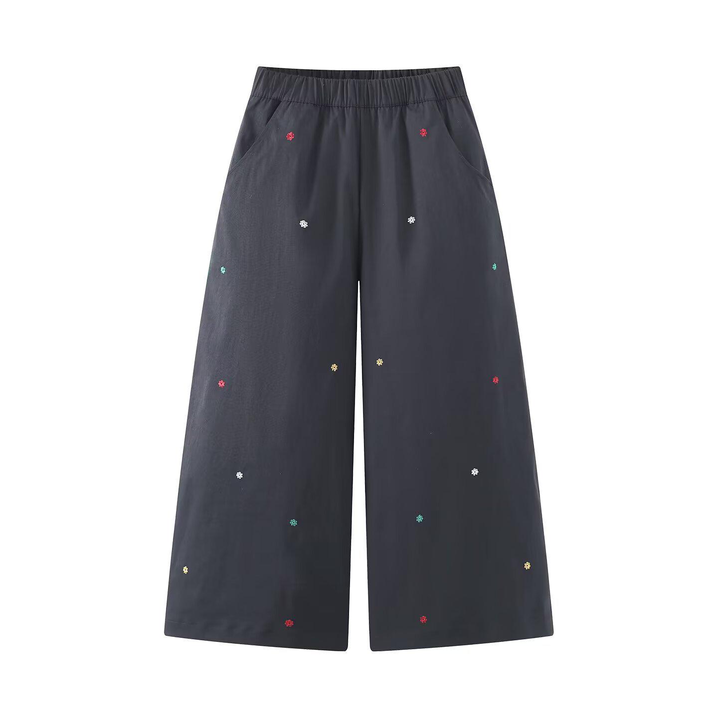 

Spring/Summer 2026 European & American Style Women s Fashion Wide-Leg Embroidered Elastic Waist Casual Pants Y7602A Extra Large темно-синього кольору