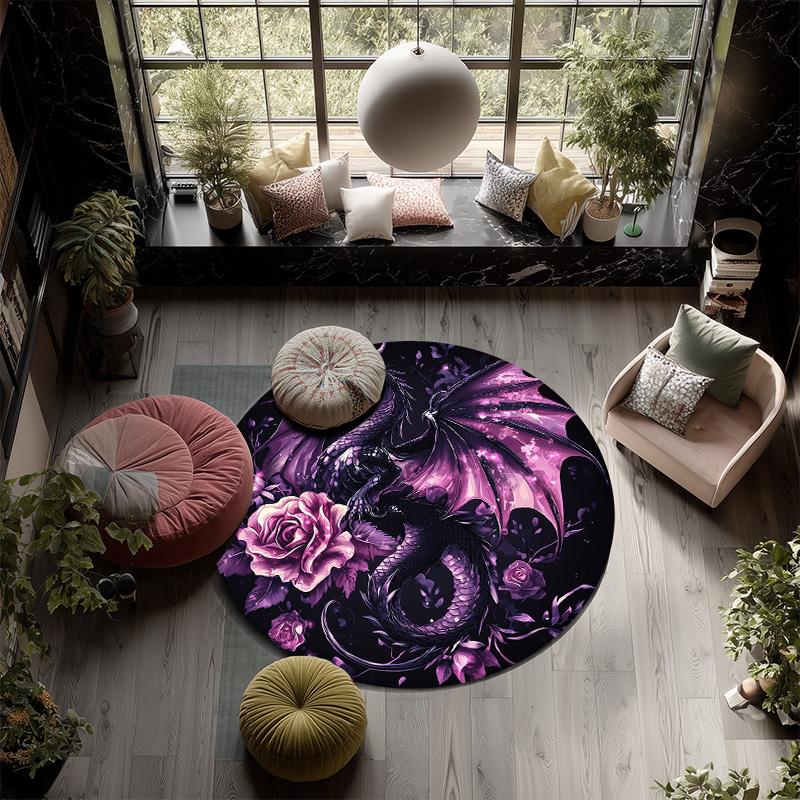 Purple Dragon,Round Area Rug,Carpet Rug for Living Room Bedroom Sofa Playroom Decor,Non-slip Floor Mat