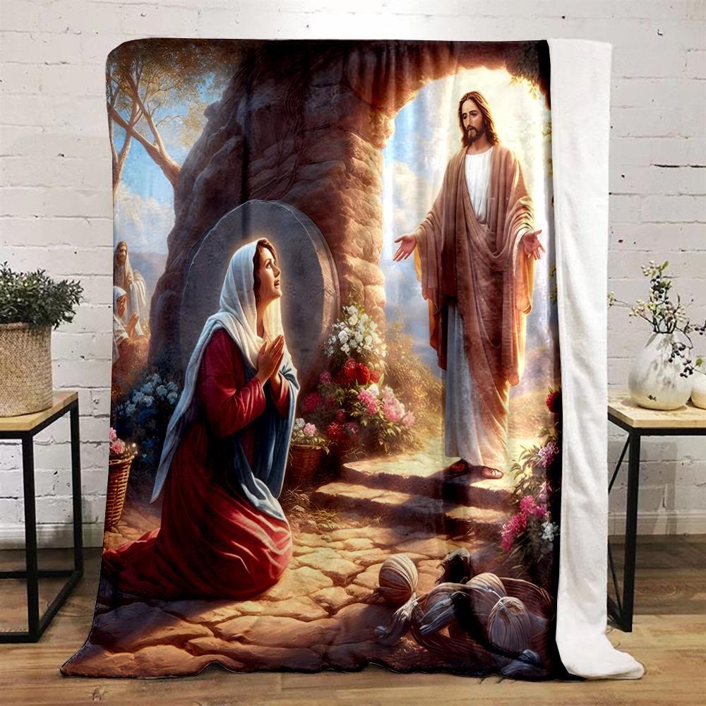 Religious Scene with Praying FiguresFlannel blanket for bedroom, living room, sofa, and nap