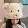 Korean Cute Bear Ear Hat Plush Pompom Beanie Cap Vintage Women Fluffy Hat  Female