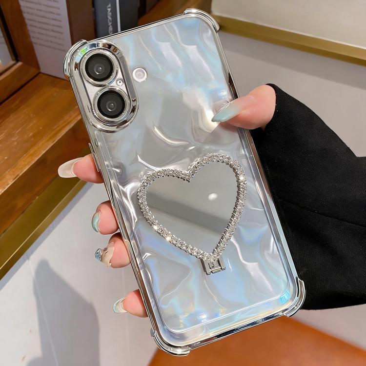 Heart-shaped Mirror Electroplated TPU + Acrylic Phone Case with Holder