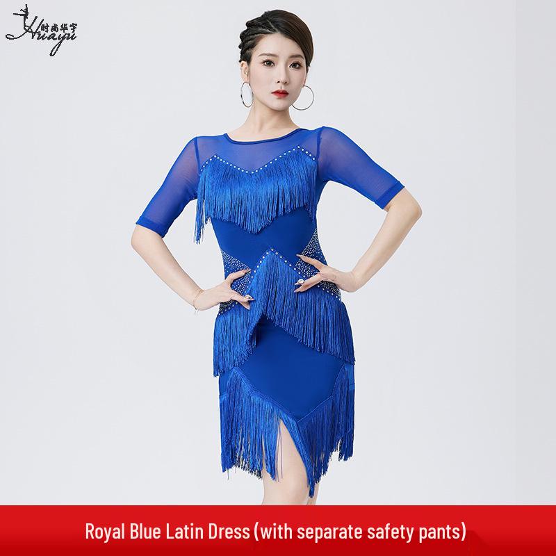 Huayu Women's Latin Dance Competition Dress with Tassel Skirt
