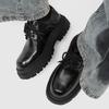 British style platform derby shoes, new black round head lace-up commuting height-increasing big head casual leather shoes
