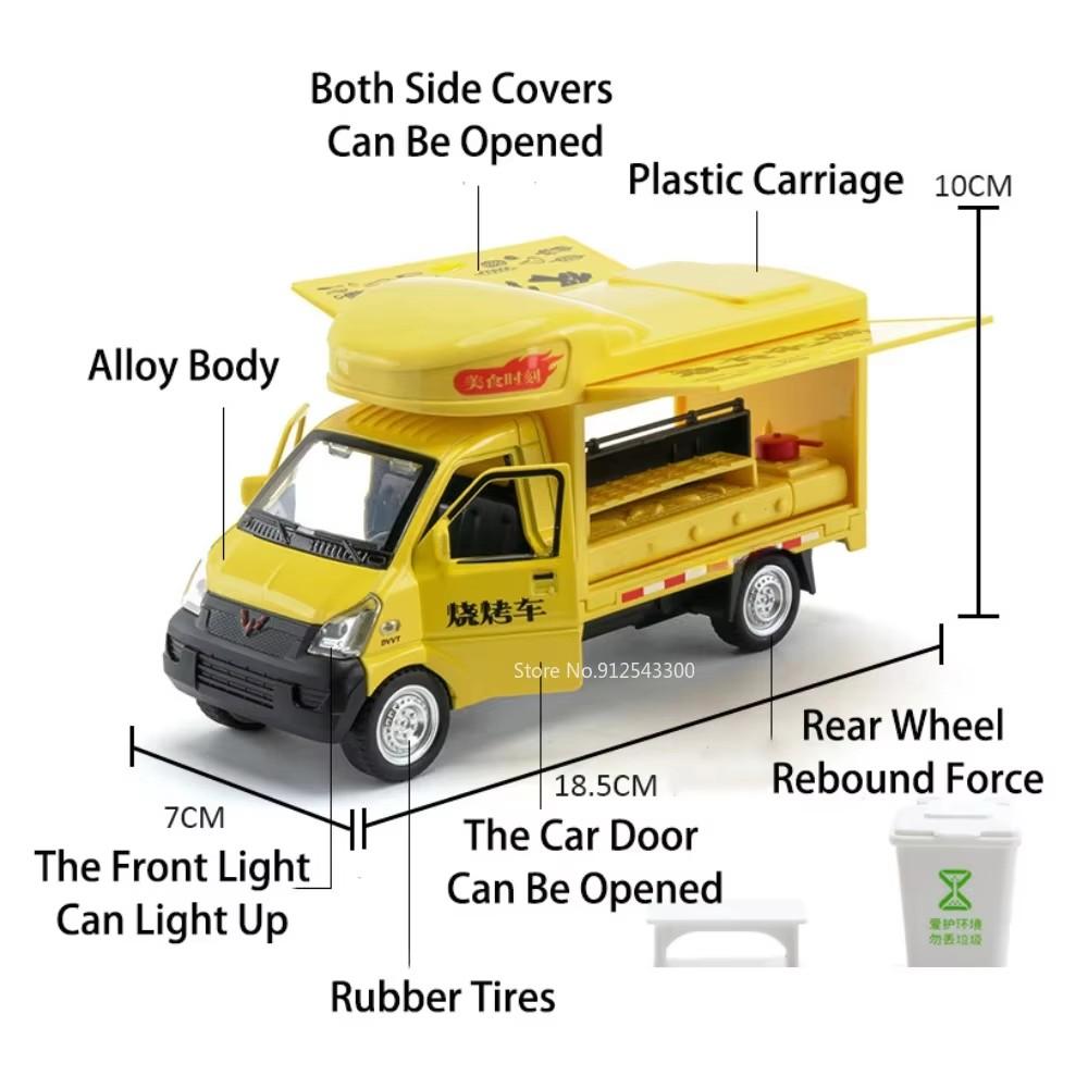 1:24 Scale Wuling Rongguang Car Model Toys Metal Diecast Van Pull Back Sound Light Barbecue Truck Models Boys Ornament Gifts