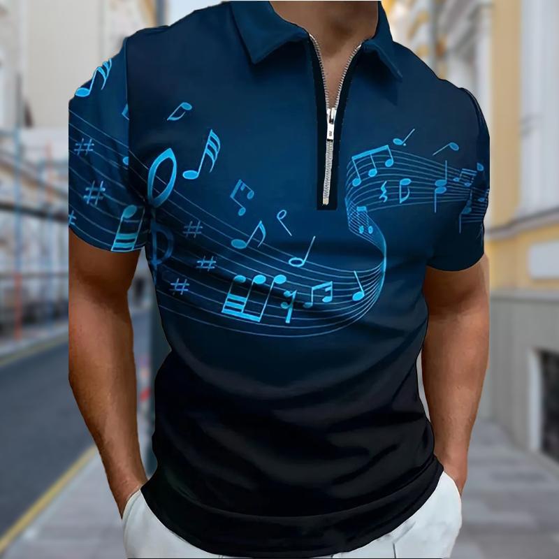Men's Shirt Polo Casual Zip Short Sleeve Fashion Casual Zipper Summer Spring Regular Fit Rock Music 3D Print Shirt