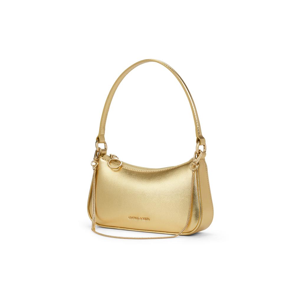 New CHARLES&KEITH Synthetic Leather Shoulder Bag Crossbody Bag Handbag Small Size Women's Noir Black/Silver/Gold CK2-80151362-A