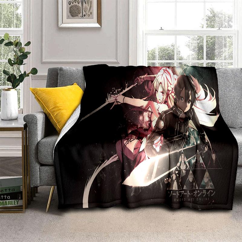 Sword Art Online SAO Novel Cartoon Blanket,Soft Throw Blanket for Home Bedroom Bed Sofa Picnic Travel Office Cover Blanket Kids