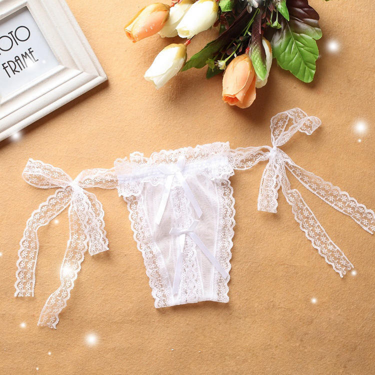 Sexy Open Cut Thong Lace T Pants Women's Underwear Solid Transparent Low Waisted Large Size Sexy Lace Up Panties