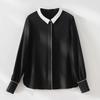 Women's 22 Momme Silk Color Block Shirt - Long Sleeve, Single-Breasted, Loose Fit, Slimming, New Spring/Summer 26 Arrivals.