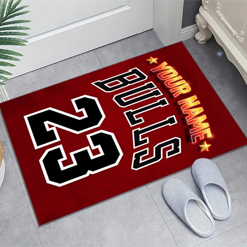 Chicago Bulls Design Area Rug Personalized Name- Non-Slip, Soft & Cozy Floor Mat for Living Room, Office - Indoor/Outdoor Carpet
