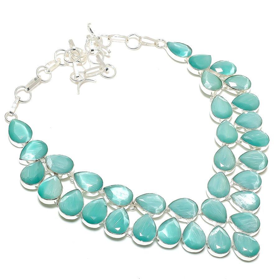 

Natural Green Monalisa Gemstone 925 Sterling Silver Jewelry Necklace 18 m2f80