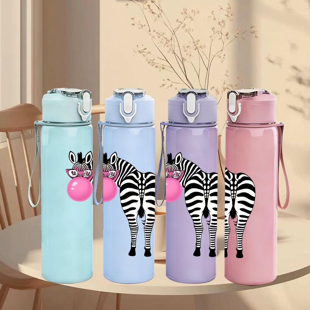 1PC Zebra Blowing Bubble Graphic 750ml Color Plastic Sports Water Bottle Leakproof Flip Straw Lid Suitable for Sports Office Home Use
