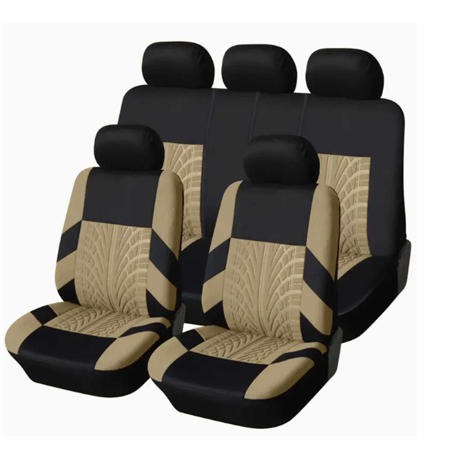 

Car Seat Covers Full Set Front Split Rear Bench For Car Universal Cloth SUV Sedan Van Automotive Interior Covers One Size бежевый