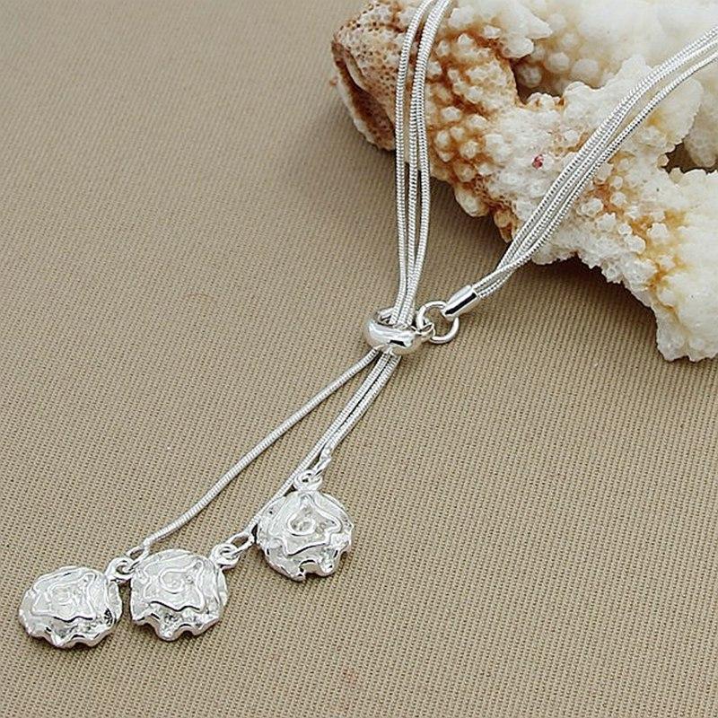 Snake Chain Rose Necklace 925 Sterling Silver Fashion Jewelry