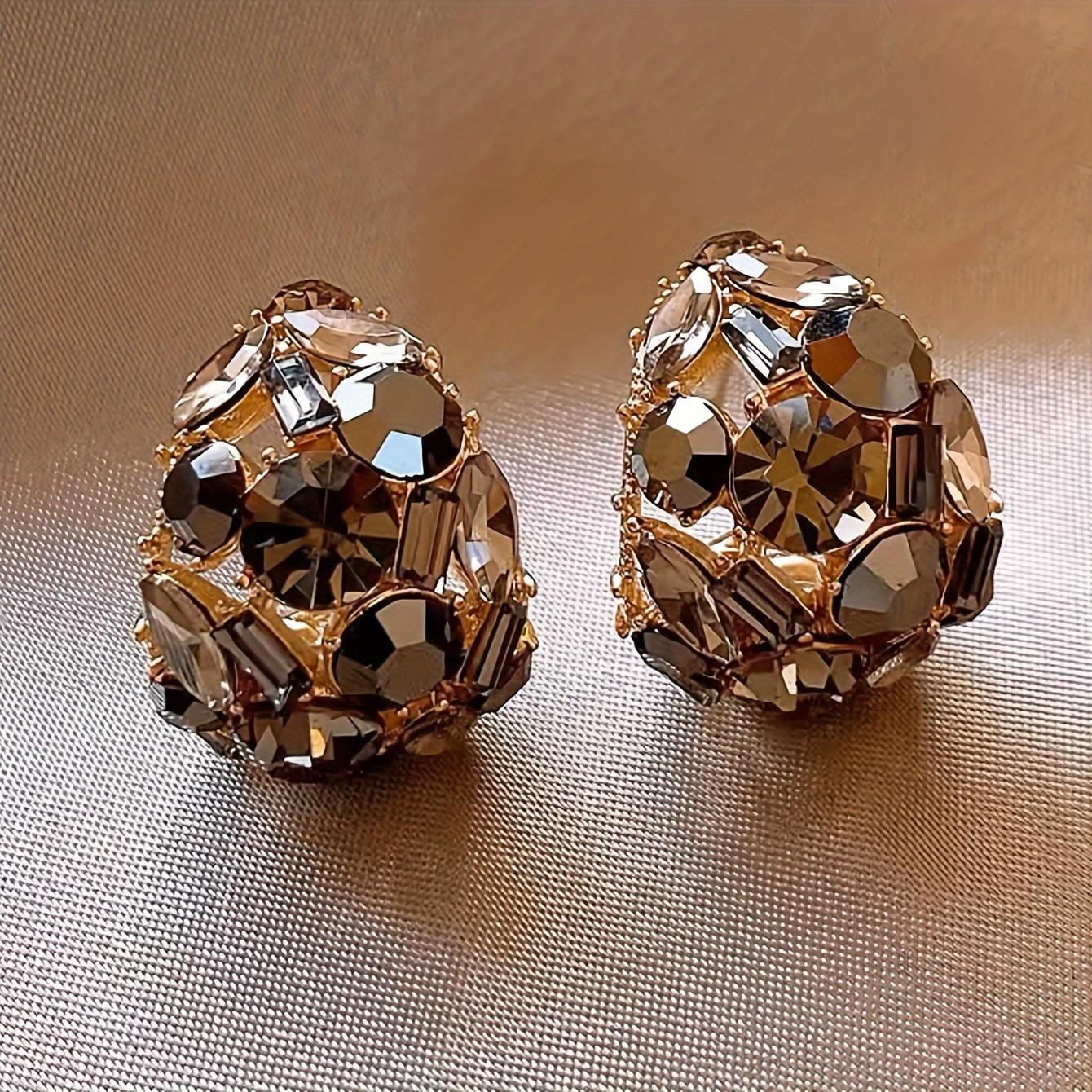

Elegant Vintage Hoop Earrings for Women, Full Glass Rhinestones & Zinc Alloy, Perfect for Party/Vacation & All-Season Wear One-size сірий