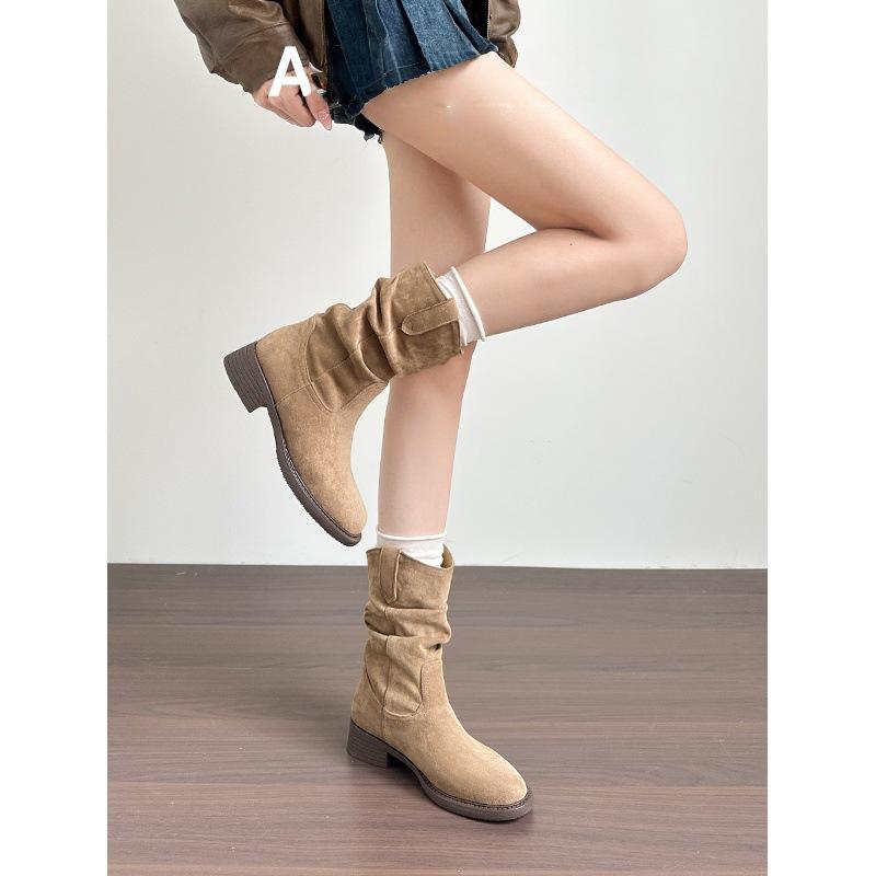 Vintage Maillard Short Boots Women's 2025 Autumn and Winter New Vintage Martin Boots Thick Heel Stacking Boots Western Cowboy Boots