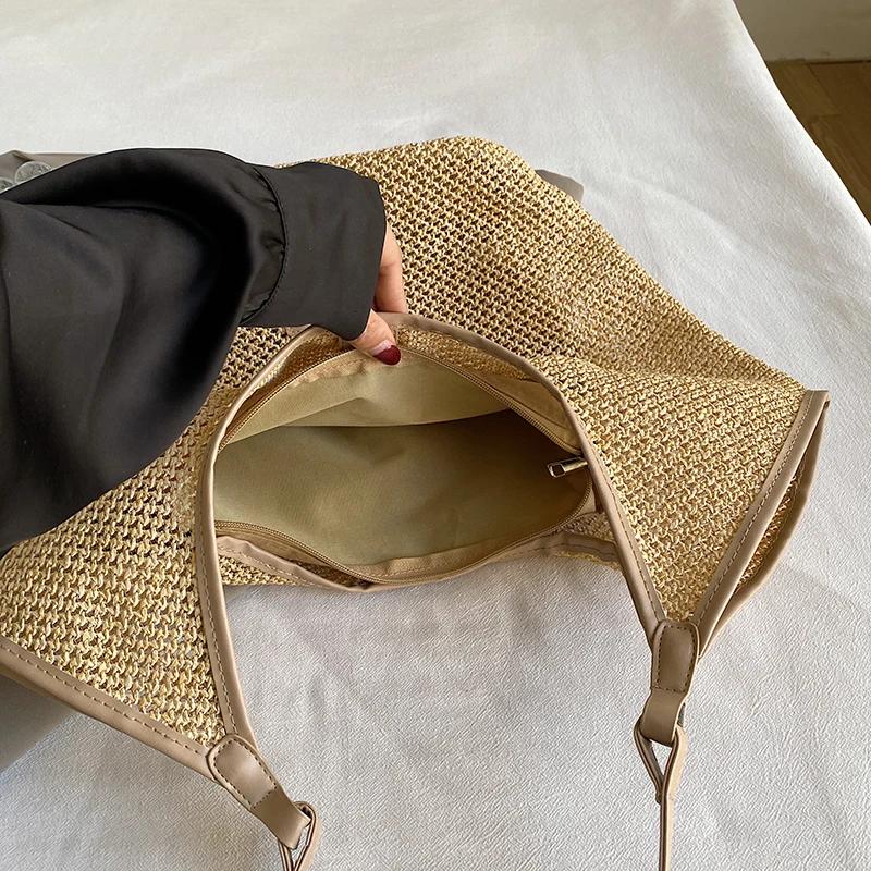 Straw shoulder bag for women  summer travel bag  large capacity underarm bag