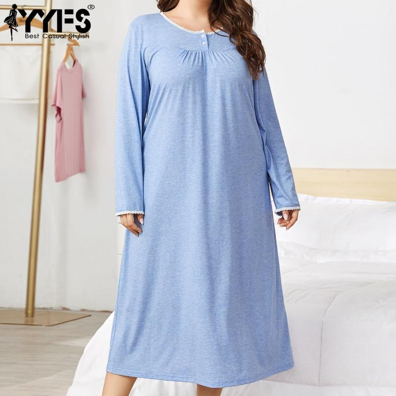 

YYFS Жіноча мода весна осінь однотонні повсякденні сукні з довгим рукавом і круглим вирізом із вільним поясом XL світло-синій колір