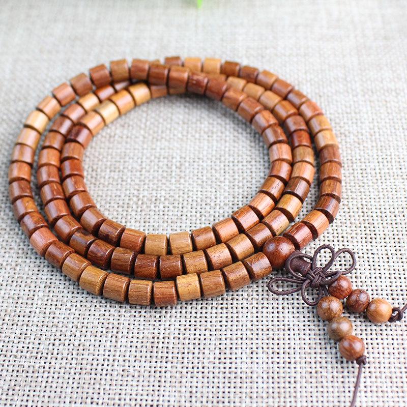 Burmese Rosewood 108-Bead Buddhist Rosary Bracelet In Red Sandalwood & Yellow Rosewood