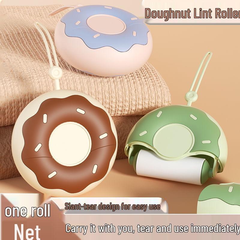 Compact Cute Donut Lint Roller with Tearable Replacement Rolls for Clothes