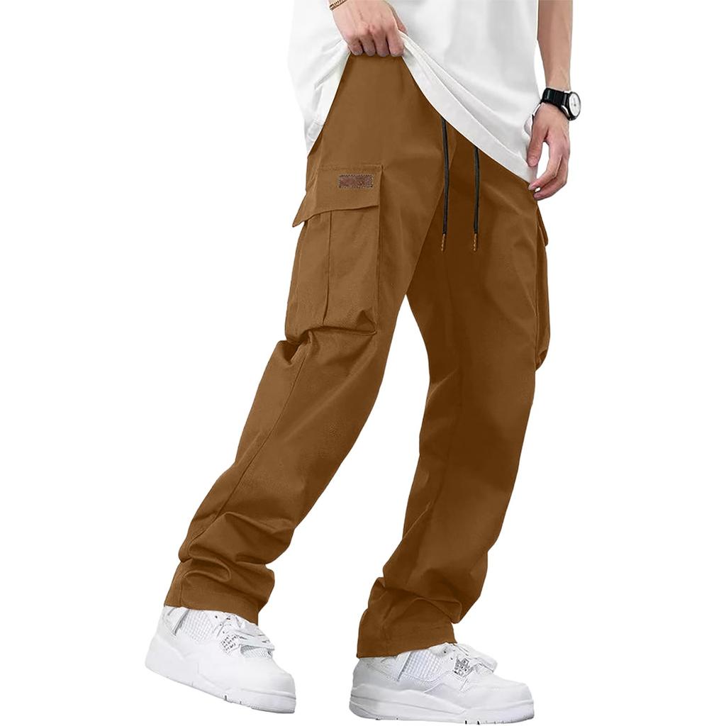 Men's Loose Casual Multi-pocket Work Pants, Youth Stretch Waist Drawstring  Pants