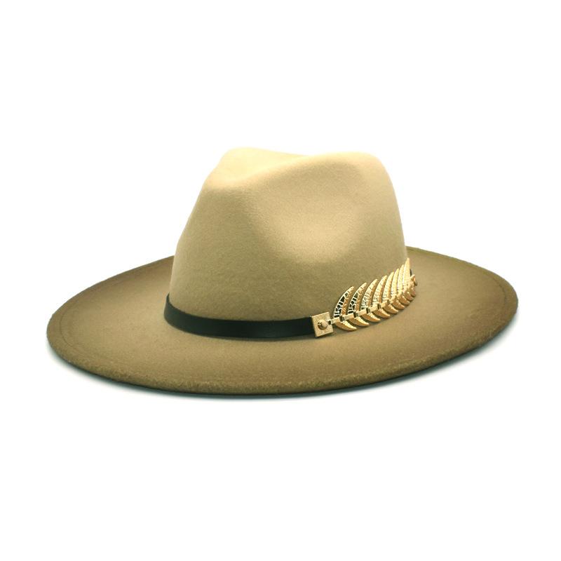 NEW gradient Wide Brim Wool Felt Jazz Fedora Hats Leaf BuckleBritish style Trilby Party Formal Panama Cap Dress Hat Winter