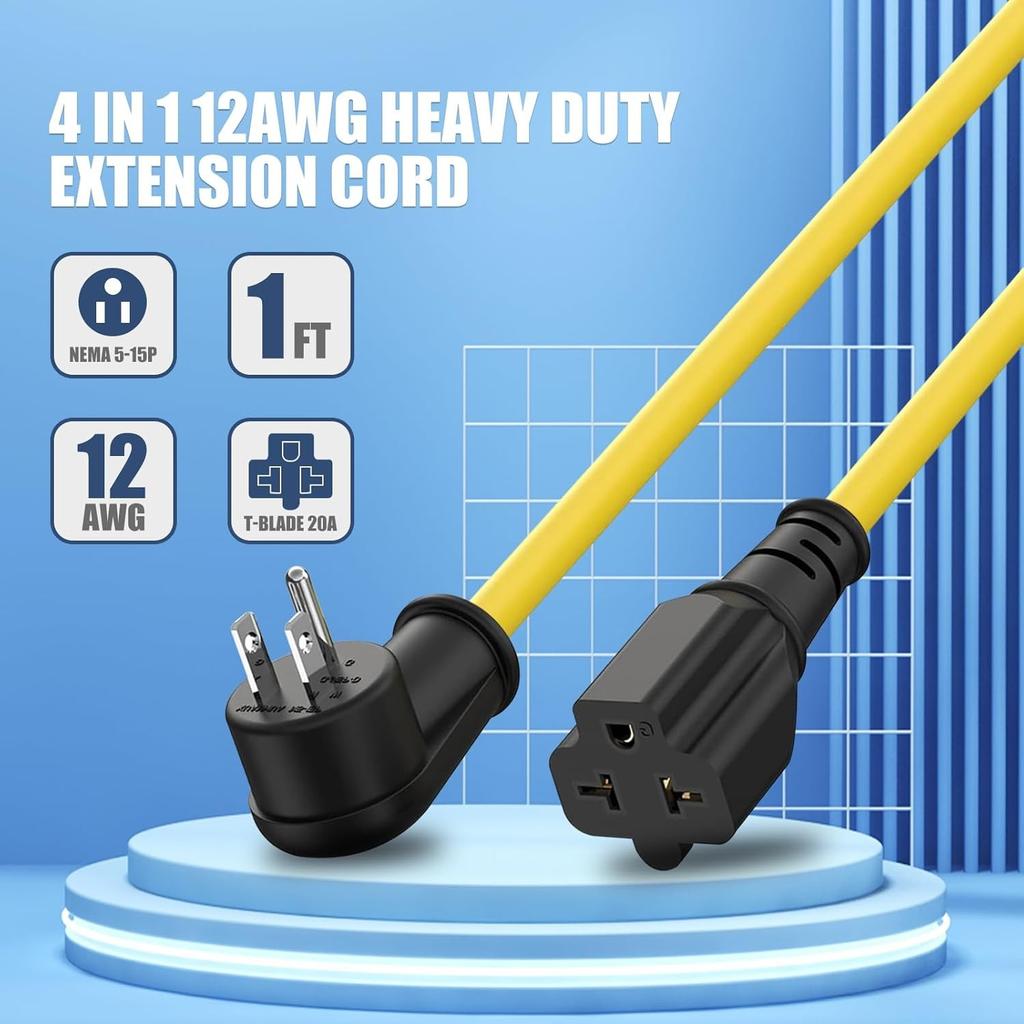 12AWG Heavy-Duty Adapter Cord 1FT/32CM Nema 5-15P to 5-20R/6-15R/6-20R 15A 12