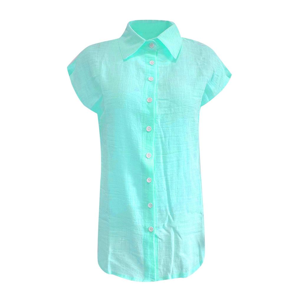 Women's Casual Fashion Short Sleeve Color Single Breasted Shirt Top
