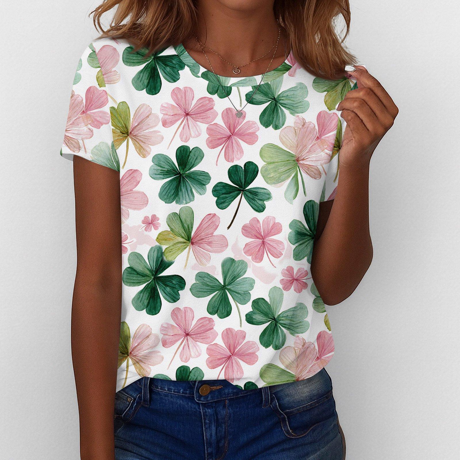 

Women s T Shirt Tee Print Short Sleeve Daily Weekend Fashion Basic Regular Top St. Patrick s Day XL рожевий