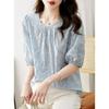 Korean Style Solid Color Jacquard Short-sleeved Round Neck Shirt for Women Summer Loose Slimming Trendy Niche Tops