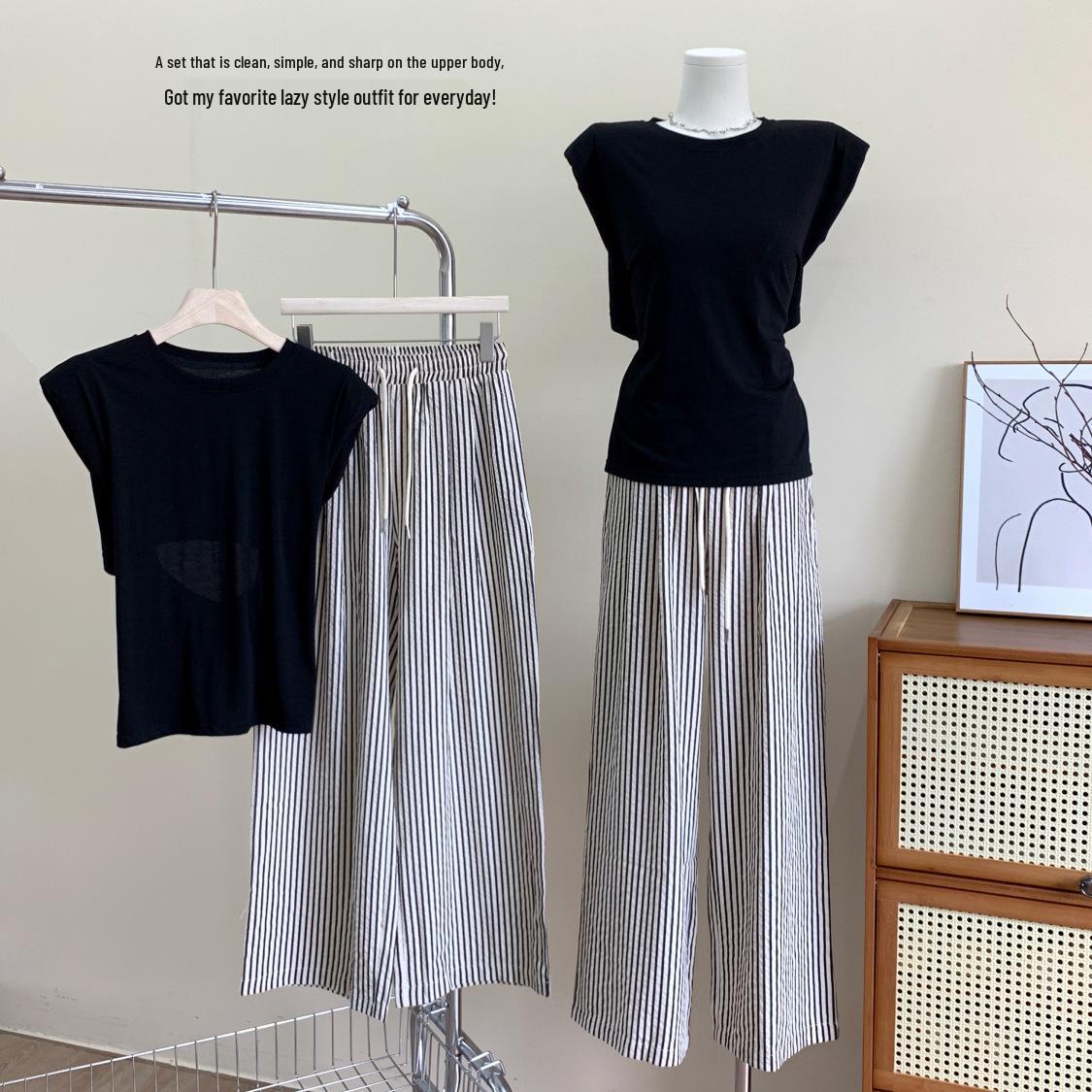 

Women s 2026 Hong Kong Style Retro Vertical Stripe Wide-Leg Pants - Petite Loose Fit, Slimming Casual Straight Cut for Spring/Summer XL (Recommended 60-67.5kg)