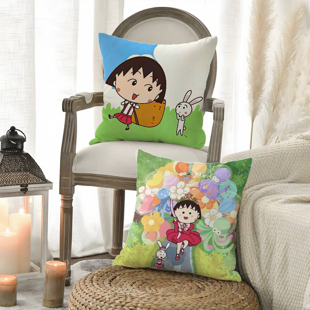 Cartoon Chibi M-Maruko-Chans Kissenbezug Sofa Kurzer Plüsch Doppelseitiger HD-Druck Zimmer Zuhause Büro Geschenk Kissenbezug
