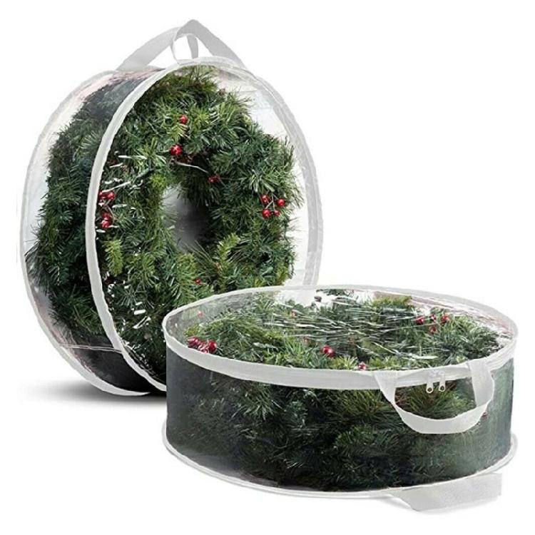 Festive Wreath Storage Container Case Clear Storage Bag for 24-inch Wreaths