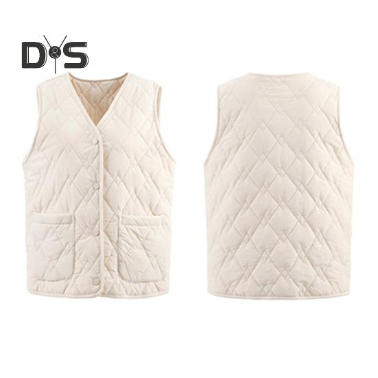 Women Fall Winter Waistcoat Sleeveless V Neck Single Breasted Thick Padded Warm Solid Color Casual Windproof Soft Lady Vest Coat