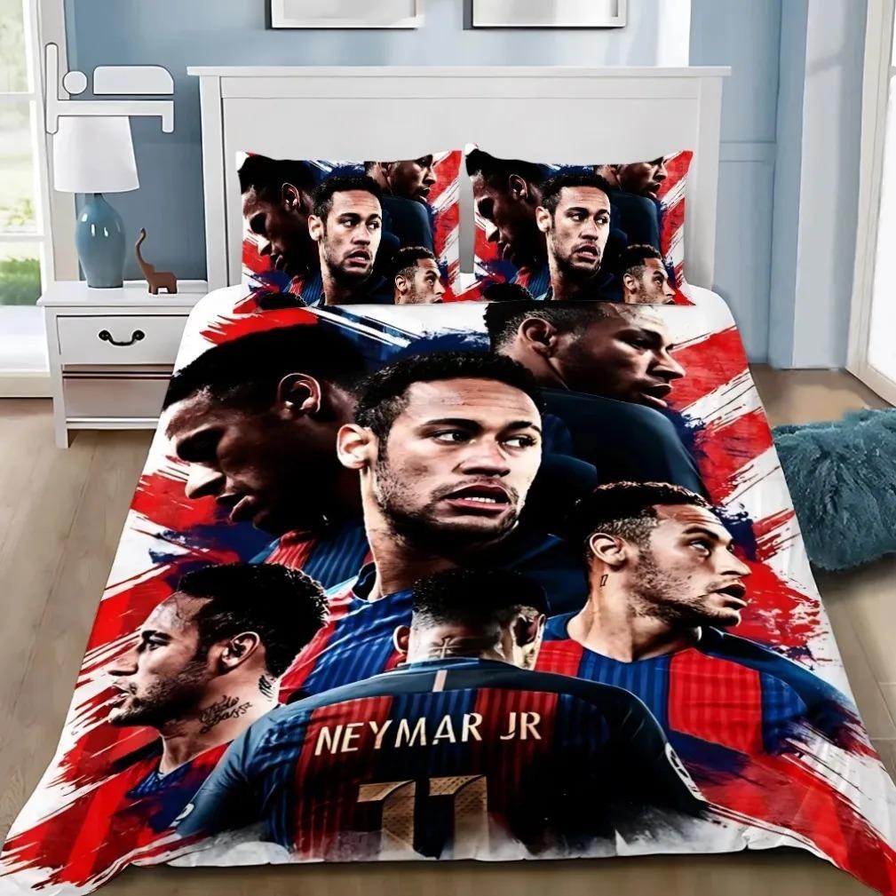 Modisches Fußball-Superstar N-Neymar Bettwäscheset 3D-bedruckter Bettbezug Bettwäscheset Weich King Full Size Bettwäscheset Für Jungen