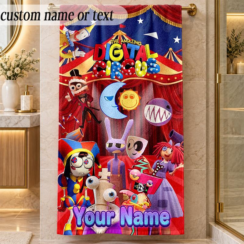 Beach TowelThe Amazing Digital Circus Custom Name Text Personalized Soft Towel for Beach Pool Indoor Home Decor Gift