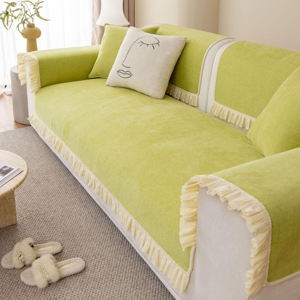 Fabric Sofa Cushion Cover Non-Slip Backrest Towel Cushion Four Seasons Universal Chenille Japanese Korean Style Living Room Solid Color Cover Cloth
