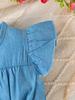 Girls Summer Denim Patchwork Dress Sleeveless Cartoon Bow Cute Outfit for 4-7 Years Old Baby