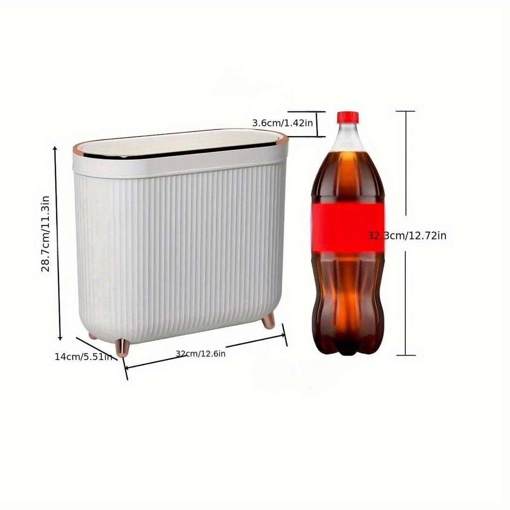 1pc Narrow Gap Trash Can, 12L Toilet Garbage Can With Lid, Household Narrow Slim Rubbish Bin For Living Room Bedroom Bathroom, Office Paper Basket