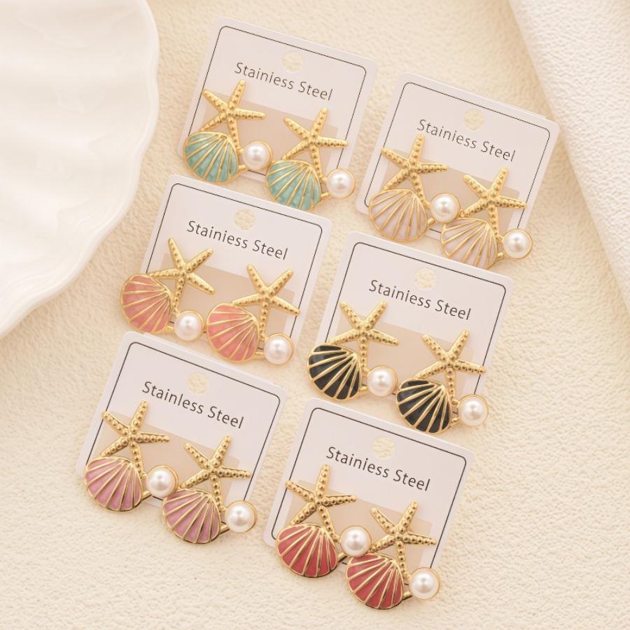 Marine-Themed Stainless Steel Sea, Shell & Earrings - Elegant Nautical Suitable for Daily Wear, Parties, Year-Round Versatile - Shell & Earrings
